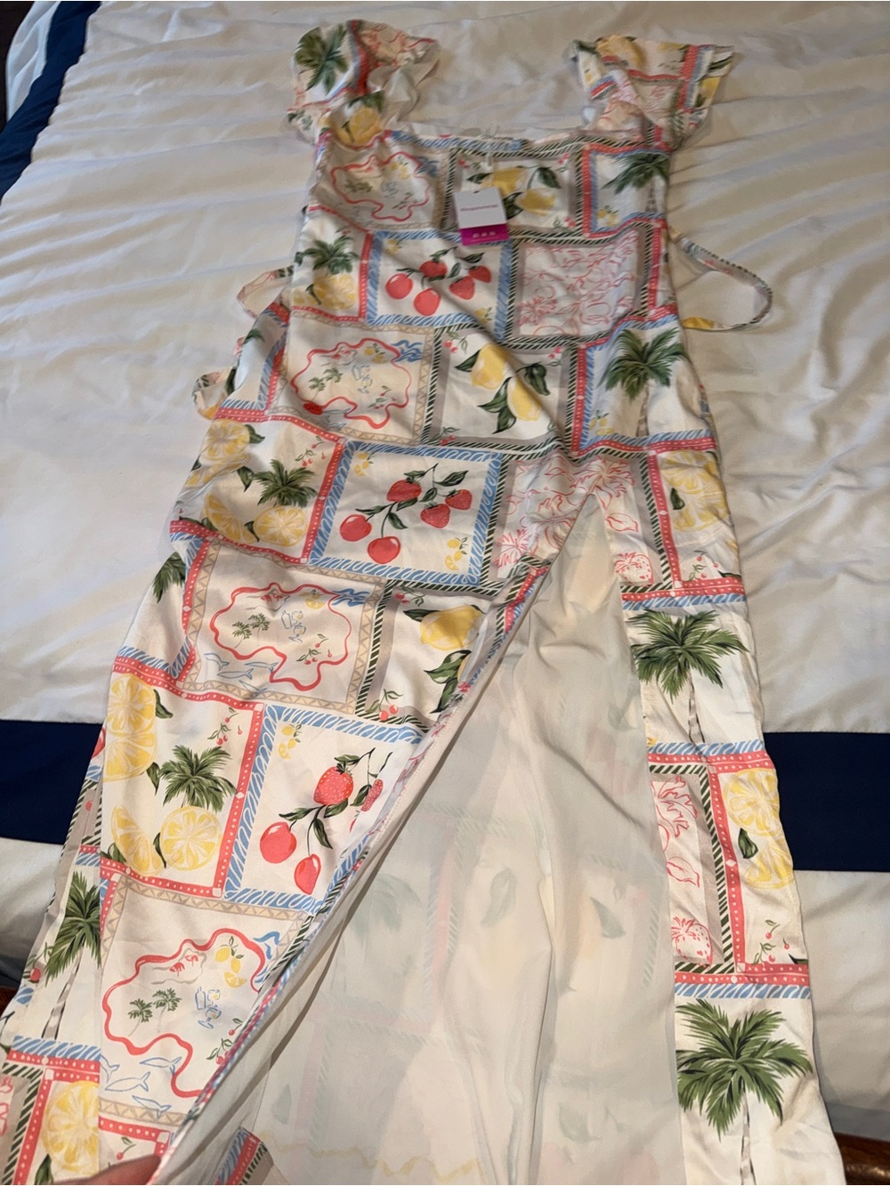 Beginning Boutique White Multi-Color Fruit Print Maxi Dress - Picture 2 of 5